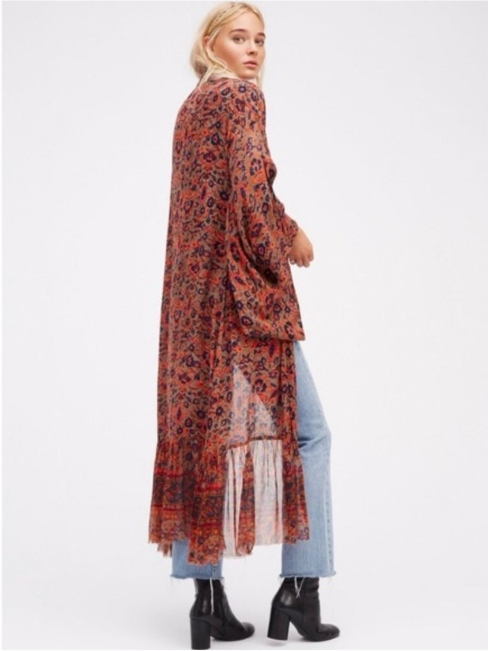 Free People Ruffle Floral Kimono Duster